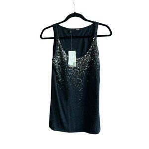 Eileen Fisher Charcoal Gray Sequin Beaded Scoop Neck Cotton Cashmere Tank NWT